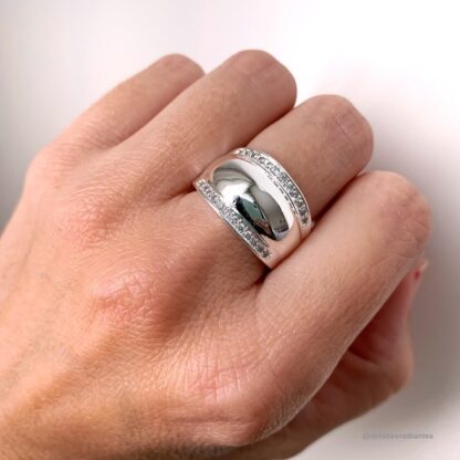 anillo plata y circonita ancho